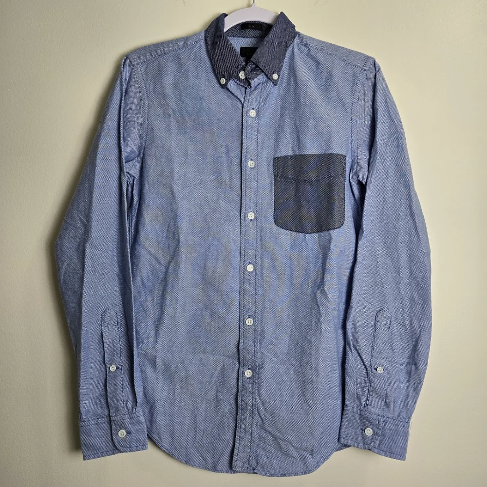 J.CREW Mens‎ Blue Colorblock Oxford Slim Button-Down Shirt XS NWT